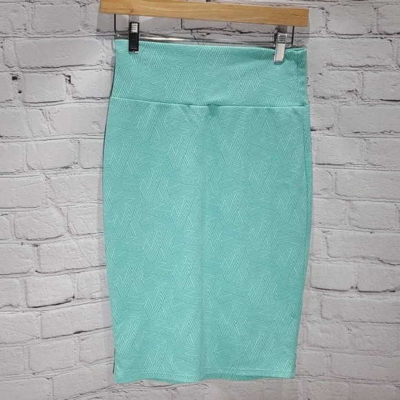 Lularoe light blue pencil skirt with design - Picture 2 of 14